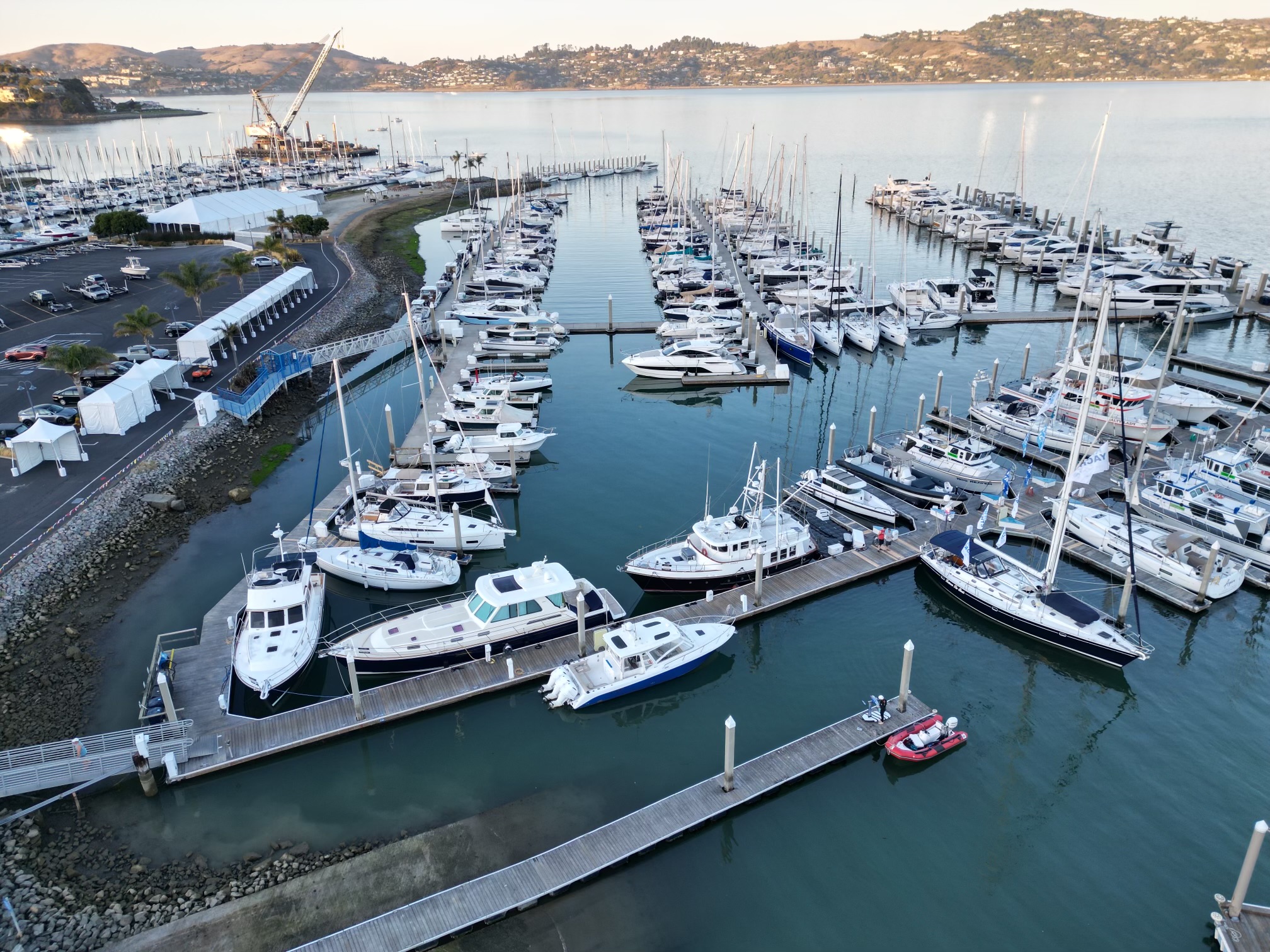 Aerial view of Sausalito waterfront and marina
